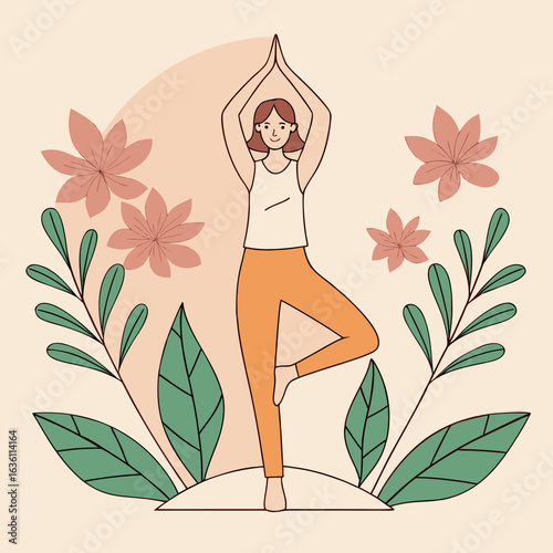 A calm illustration of a woman practicing yoga