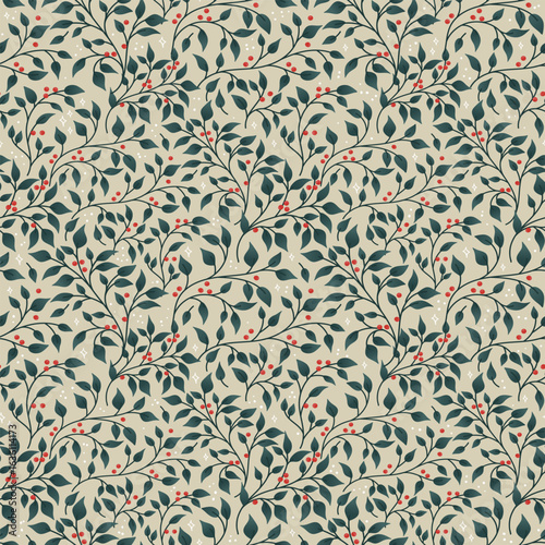 Cute hand drawn  seamless pattern with winter greenery - x mas background, great for textiles, banners, wallpapers - vector design