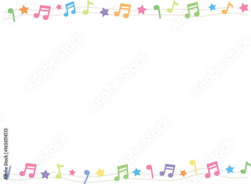 Frame with colorful music notes and stars. Vector illustration	

