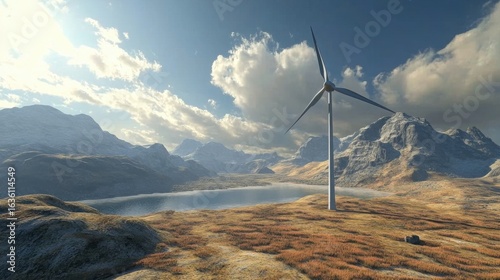 Wind Turbine in Mountain Landscape.