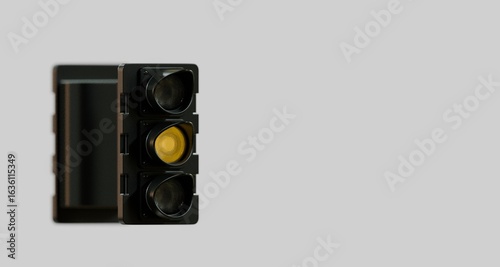 Minimalist Illustration of Yelow Traffic Light Signal Render on Neutral Background