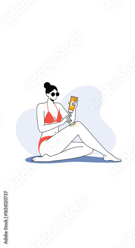A young woman enjoying a refreshing drink while sunbathing on a warm summer day