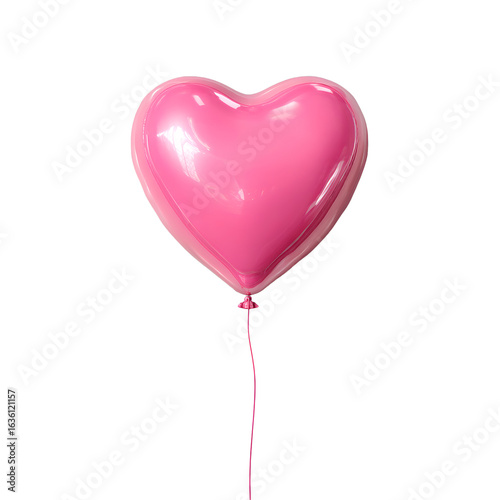 pink heart shaped helium balloon on transparent background