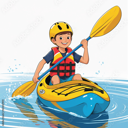 young boy kayaking