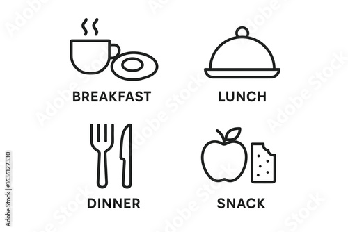 Meal icons depicting breakfast lunch dinner snack with food symbols