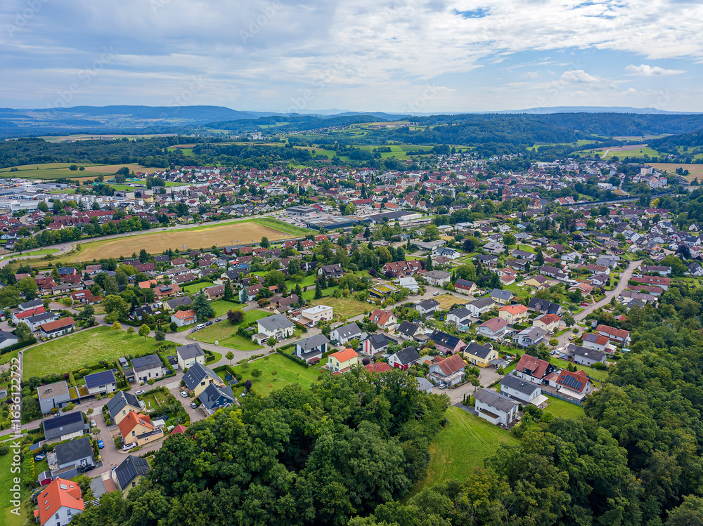 Obraz premium Aerial image of the idyllic German village Jestteten in Baden-Wuerttenberg.