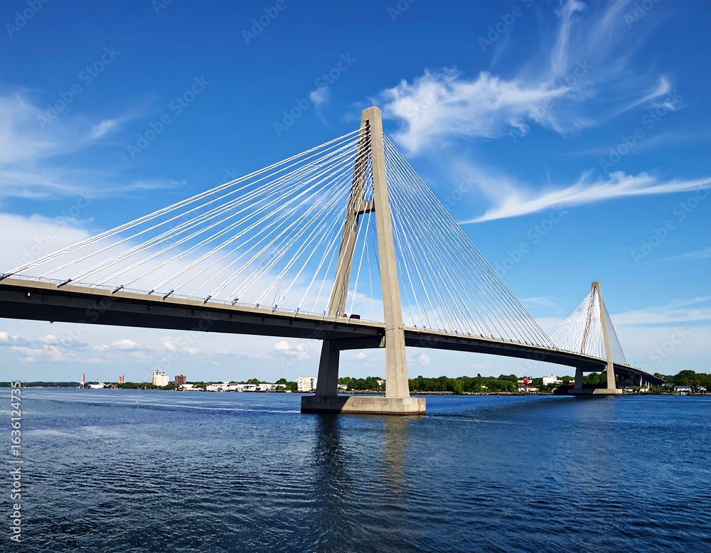 Fototapeta premium Cable-stayed bridge over waterway