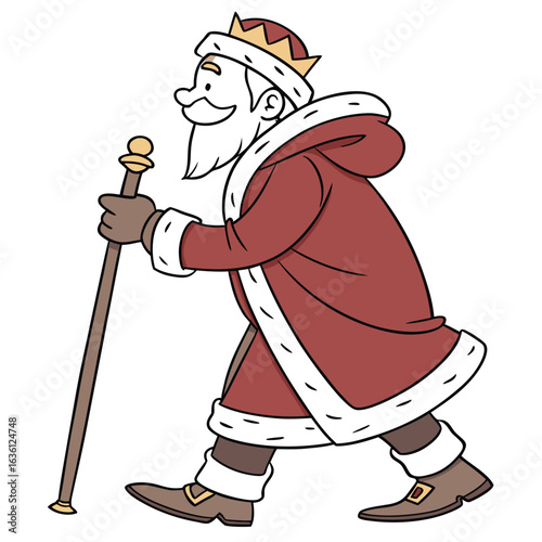 Majestic Santa Claus with a regal, dignified appearance, powerful old man, holiday king, illustration