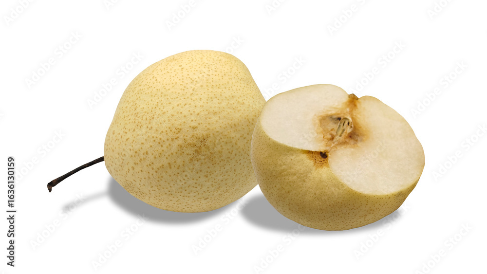 Fototapeta premium sliced and whole Chinese pears or yellow pear on white background included Reflection. 