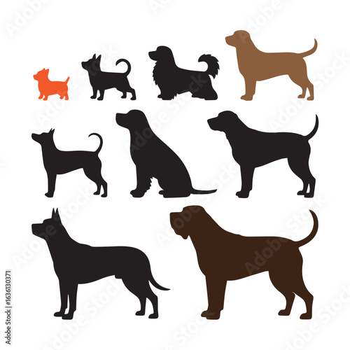 Diverse collection of dog silhouettes showcasing various breeds and poses