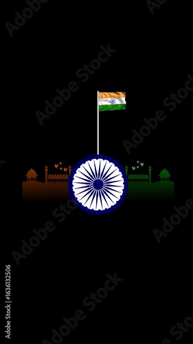 Independence Day and Republic Day celebration video featuring an animated Indian flag and a glowing Ashoka Chakra, lit in tricolor hues, symbolise unity, pride, and the spirit of national celebration.