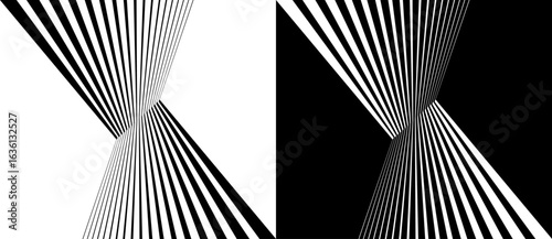 Abstract background with lines pattern. Perspective grid vector. Black shape on a white background and the same white shape on the black side.