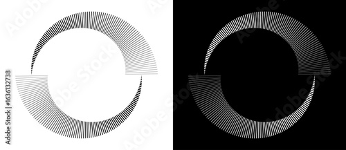 Abstract background with lines in circle. Art design spiral as logo or icon.  Yin and Yang symbol. A black figure on a white background and an equally white figure on the black side.