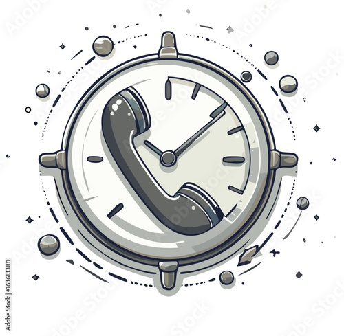 Time to call!  Stylized clock face with telephone handset element. Communication, appointment, or deadline reminders concept.
