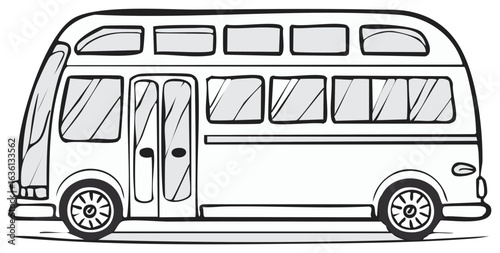 Stylized double decker bus cartoon illustration with many windows