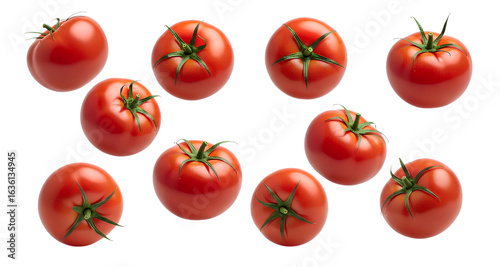 flying tomato vegetable set, multiple views isolated on white and transparent background png, social medai post design, food post, social media photography