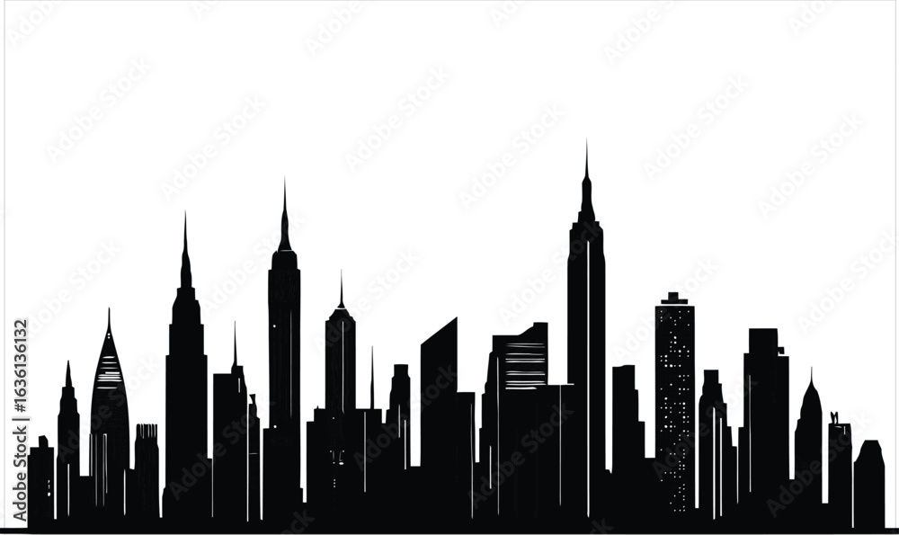 Obraz premium New York City skyline silhouette vector with iconic buildings.