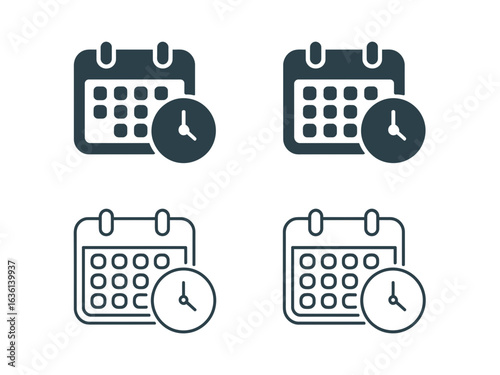 Calendar and clock icons representing time management and scheduling silhouette