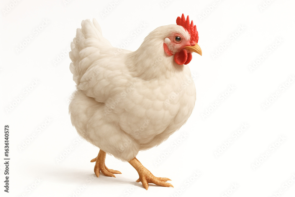 Fototapeta premium Leghorn Chicken Portrait on White Background