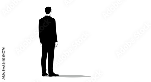 Solitary businessman gazing into vast emptiness, a representation of introspection and vision.