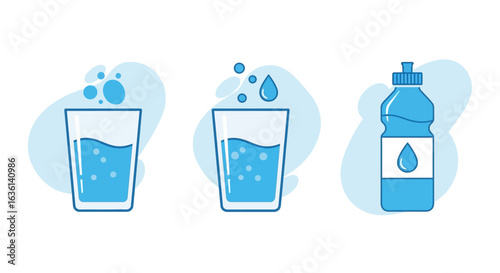 Pouring sparkling water into a glass from a plastic bottle.