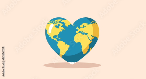 An illustration of planet Earth shaped like a heart, symbolizing love, peace, and care for the world.