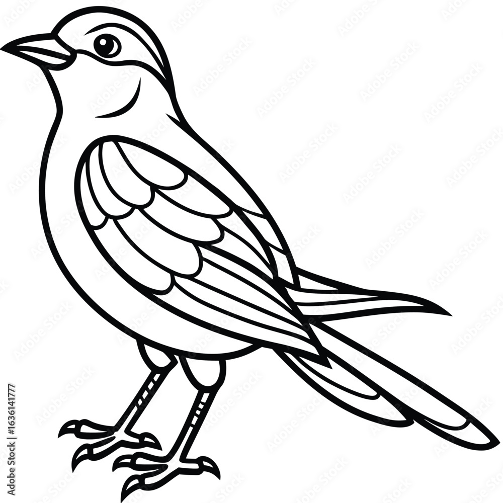 Obraz premium Black and white line drawing of a small bird animal