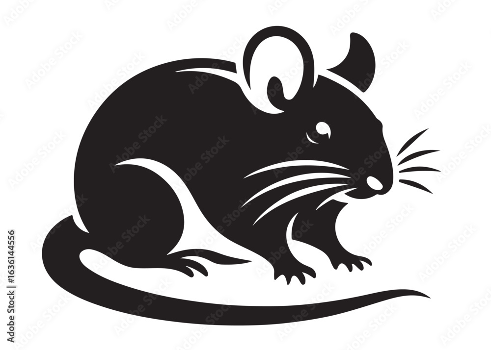 Obraz premium rat logo silhouette vector design, mouse silhouette vector illustration, little hamster silhouette vector, mouse animal logo vector silhouette on white background