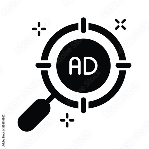Sleek glyph icon of target ads and results tracking