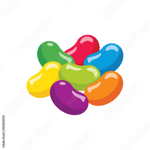 A colorful illustration of a pile of assorted jelly bean candies. Sweet sugary confectionery snack isolated on white.