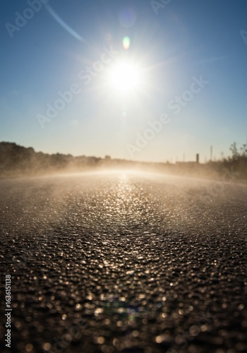 Sunlit Asphalt Road on a Hazy Morning