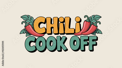 Tropical chili cook-off banner with palm leaves and island-style font