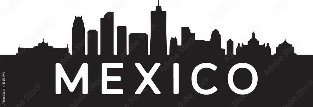 Fototapeta premium Black and White Mexico City Skyline Silhouette