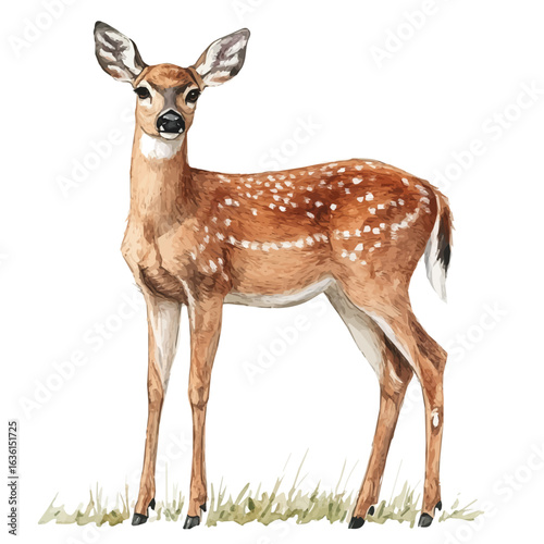 White-tailed Deer, watercolor painting vector, isolated on a white background.