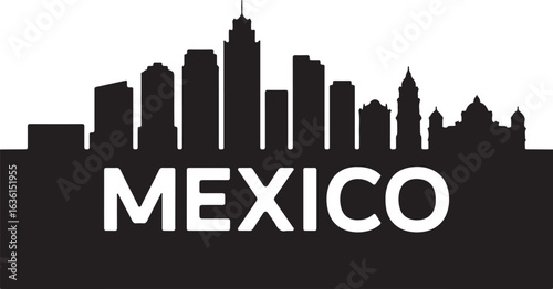 Black and White Mexico City Skyline Silhouette