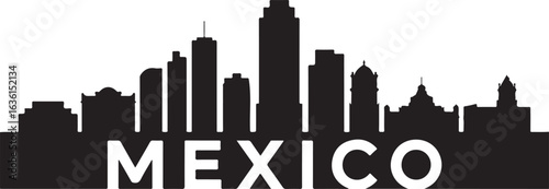 Black and White Mexico City Skyline Silhouette