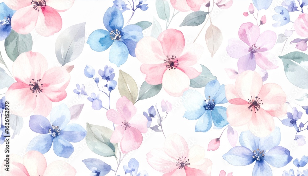 Obraz premium Watercolor floral seamless pattern soft pastel colors