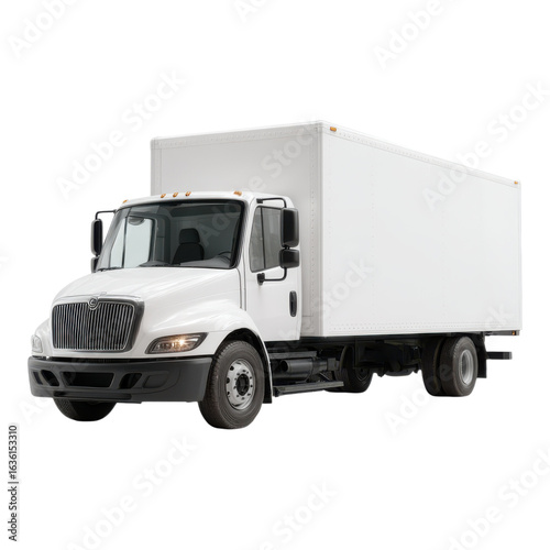 White Delivery Truck with Box Body on Isolated Background
