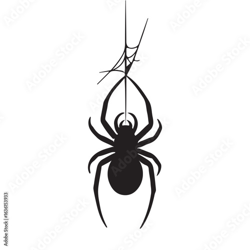 A creepy black spider isolated on a white background with a tattoo-like silhouette design