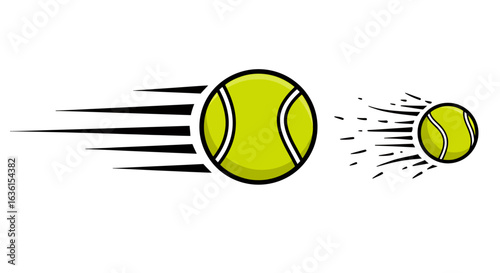 High-quality vector PNG image of a tennis ball in motion, perfect for sports-themed designs, websites, or logos.  The design features a dynamic, fast-paced depiction of a tennis ball, ideal for