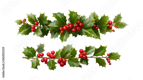 Holly branches with red berries festive decoration winter greenery Christmas design