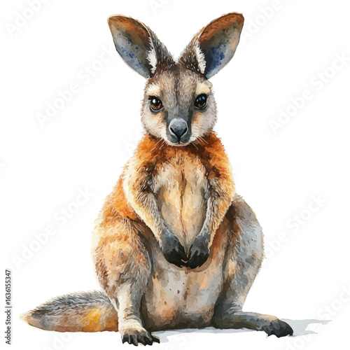 watercolor vector of Wallaby, isolated on a white background.