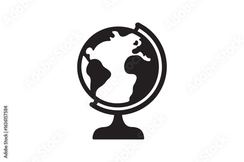 Scientific terrestrial globe silhouette vector art illustration on white background