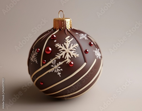 Wallpaper Mural A luxurious chocolate Christmas ball adorned with white snowflakes and red accents, finished with elegant gold details Torontodigital.ca