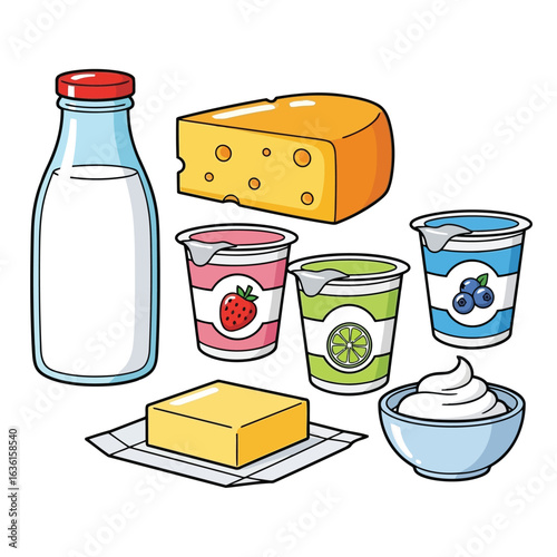 Dairy products cheese yogurt butter milk cream vector