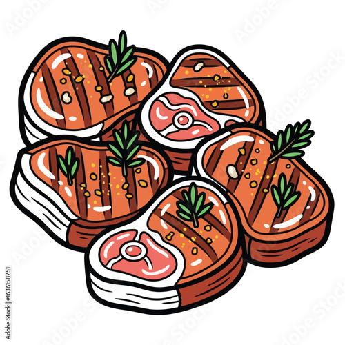 Grilled steaks with rosemary and seasoning meat food