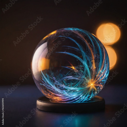 Futuristic Glass Sphere with Neon Lines