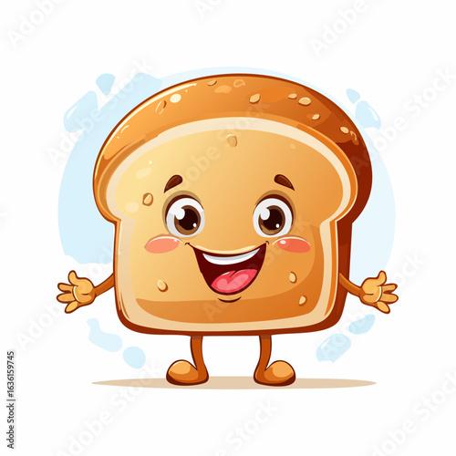 Cartoon Smiling Slice of Bread: A cute, cartoon-style slice of bread, beaming with happiness and ready to bring joy to the viewer.