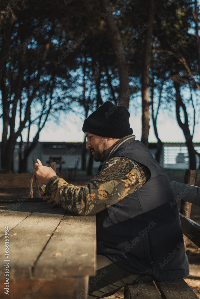 Naklejka premium Man In The Nature Relaxing And Having A Break 