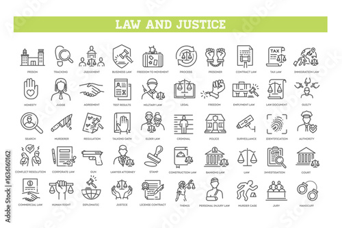 Law and Justice line icons
